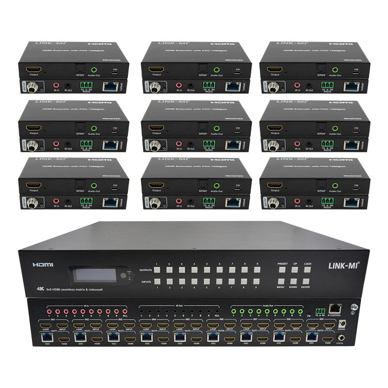 9x9 70M پردازنده دیواری ویدئویی HDMI Hdmi Splitter 3x3 4K HDMI Matrix Extender