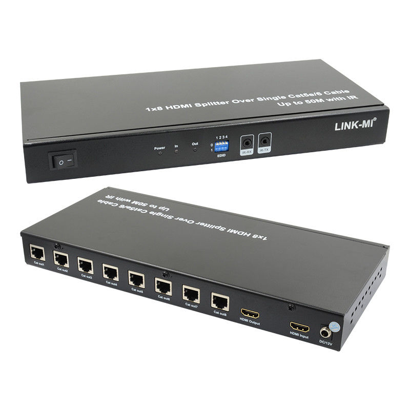 HDMI 50M 1X8 Splitter Over Cat5e 6 پشتیبانی کابل 3D IR 1080P 8 پورت HDMI Splitter