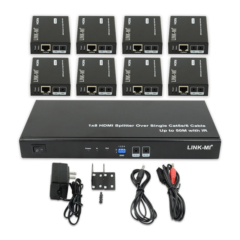 HDMI 50M 1X8 Splitter Over Cat5e 6 پشتیبانی کابل 3D IR 1080P 8 پورت HDMI Splitter