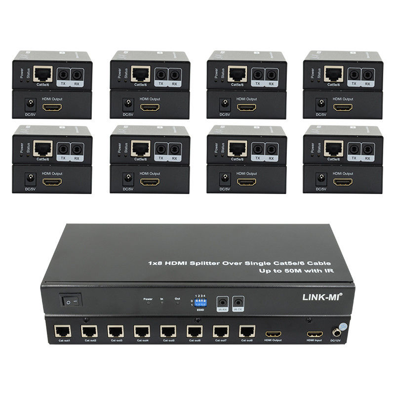 HDMI 50M 1X8 Splitter Over Cat5e 6 پشتیبانی کابل 3D IR 1080P 8 پورت HDMI Splitter