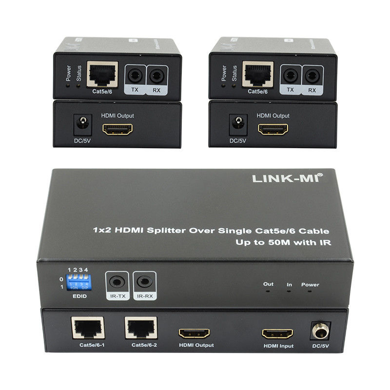 1X2 50M 4K HDMI Splitter Over Cat5e/6 کابل پشتیبانی 3D IR Cascading برای 4 لایه