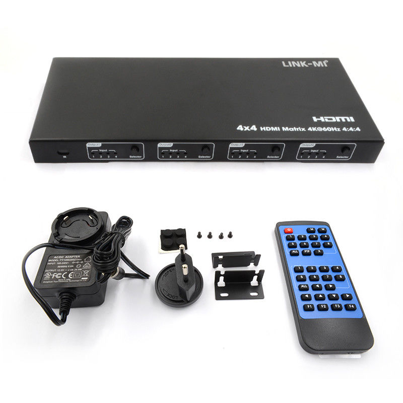 Rs232 4x4 HDMI ماتریکس سوئیچ پشتیبانی 4K 60Hz 18Gbps EDID 4 تا 4 HDMI سوئیچ ویدیویی