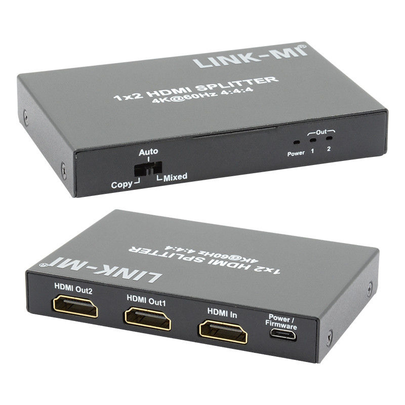 1x2 HDMI2.0 Splitter پشتیبانی 3D 18G HDR HDCP2.2 2 پورت Video Splitter