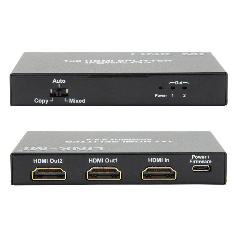 1x2 HDMI2.0 Splitter پشتیبانی 3D 18G HDR HDCP2.2 2 پورت Video Splitter