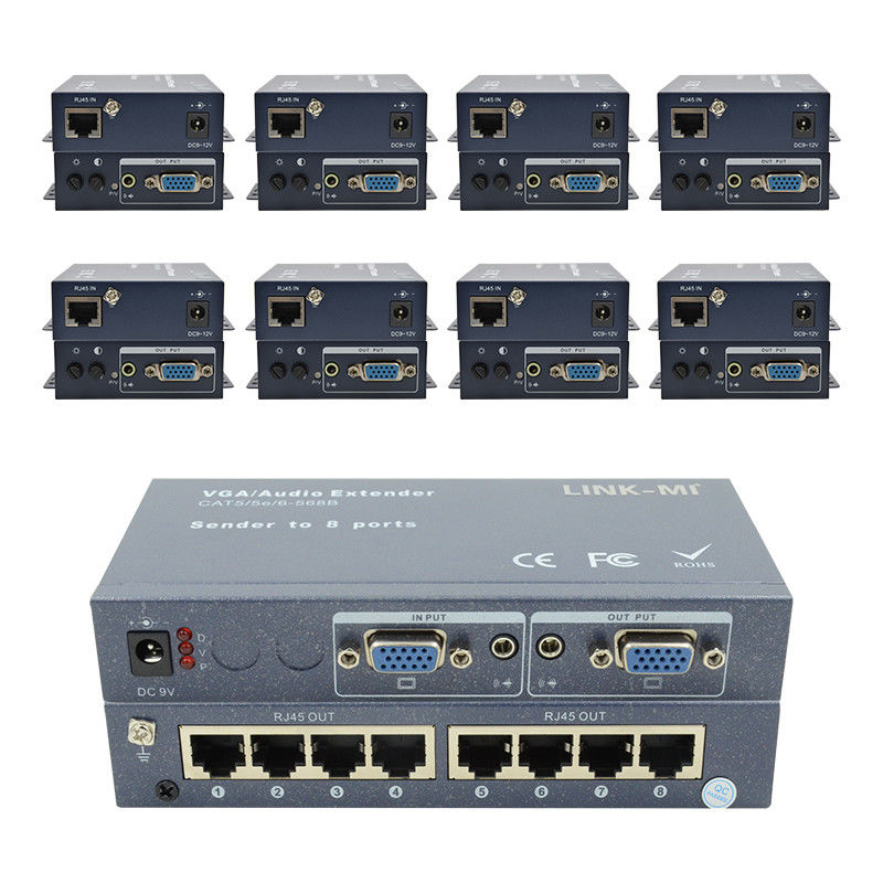 100m 200m 300m 1/8 VGA Splitter 1X8 Extender از 1 تا 8 ویدیو آدیو استندر