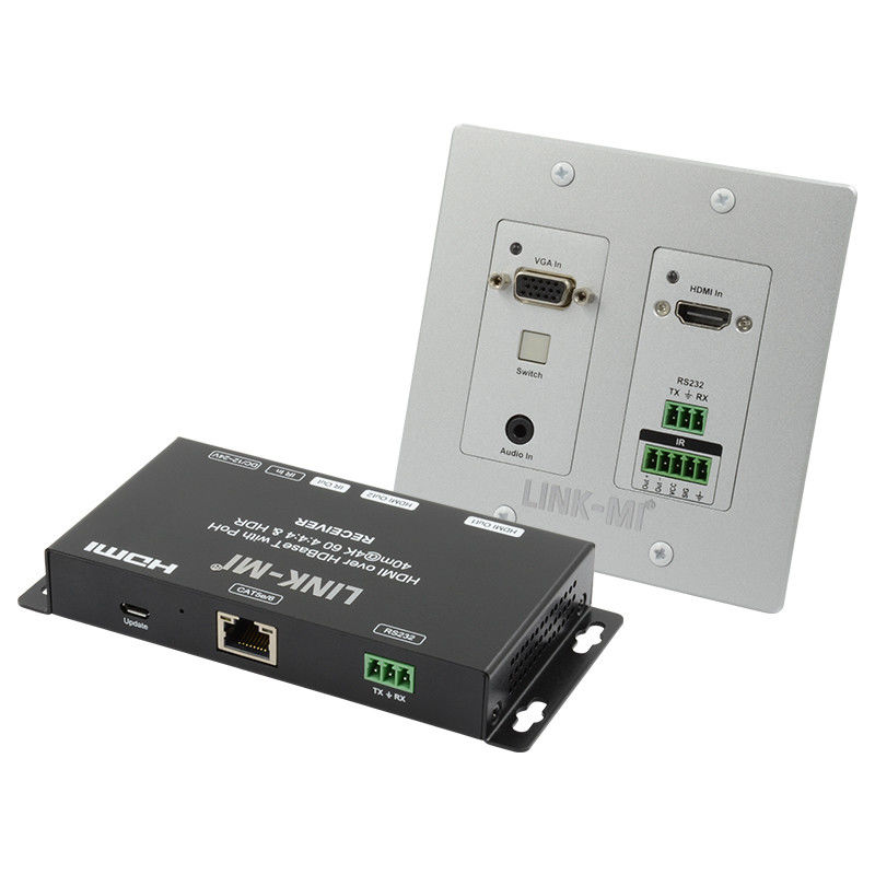 4K 40M HDBaseT HDMI+VGA Wallplate Extender دو طرفه باند گسترده IR RS232 عبور از طریق